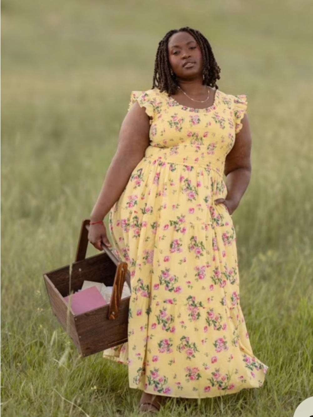 JessaKae Chloe Yellow Floral Maxi Dress with Ruffle Sleeves